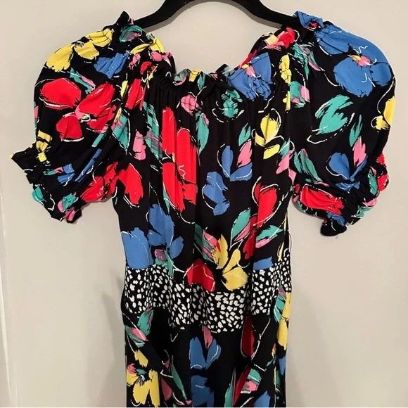 NWT RIXO  Floral Off the Shoulder Puff Maxi Dress Black 14 - Picture 3 of 16